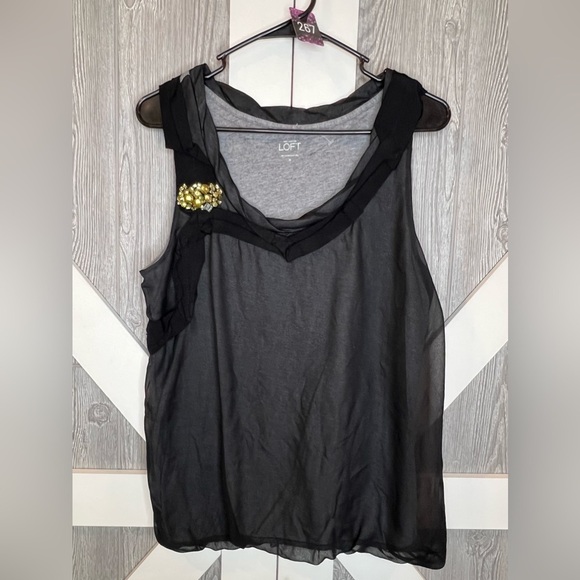 267. Ann Taylor Loft Womens Black Sleeveless Round Neck Beaded Tank Top Size M - Picture 7 of 7